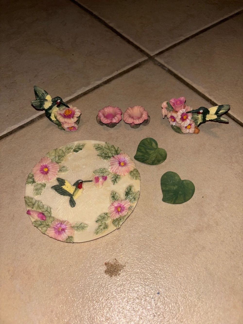 Vintage 1996 Popular Imports Hummingbird Miniature 7-Piece Resin Tea Party Fairy